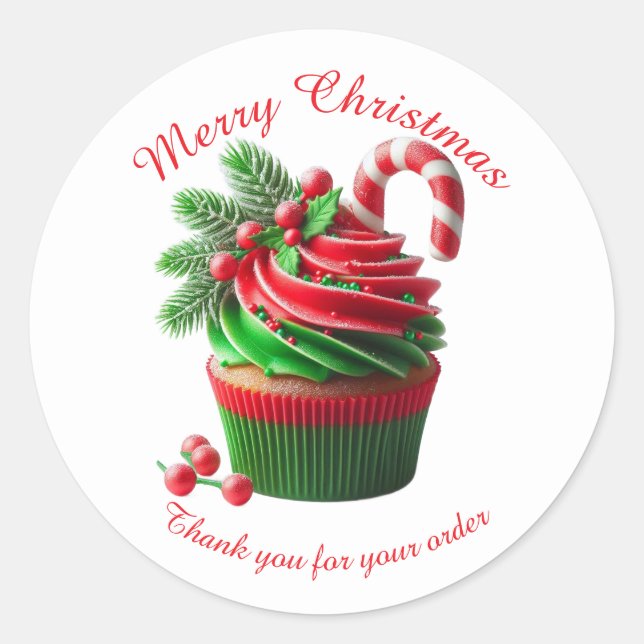 Adesivo Feliz Cupcake da padaria de Natal Obrigado Sticker (Frente)