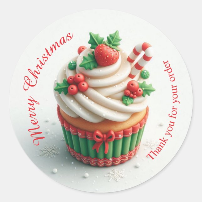 Adesivo Feliz Cupcake da padaria de Natal Obrigado Sticker (Frente)