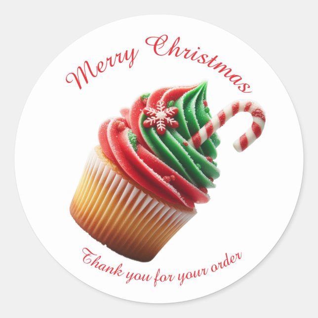 Adesivo Feliz Cupcake da padaria de Natal Obrigado Sticker (Frente)