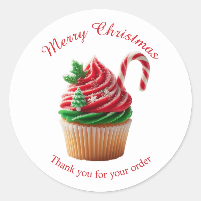 Adesivo Feliz Cupcake da padaria de Natal Obrigado Sticker (Frente)