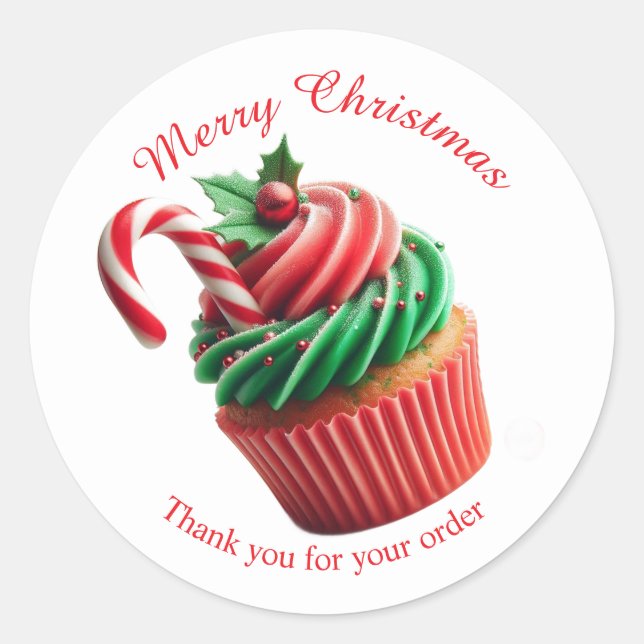 Adesivo Feliz Cupcake da padaria de Natal Obrigado Sticker (Frente)