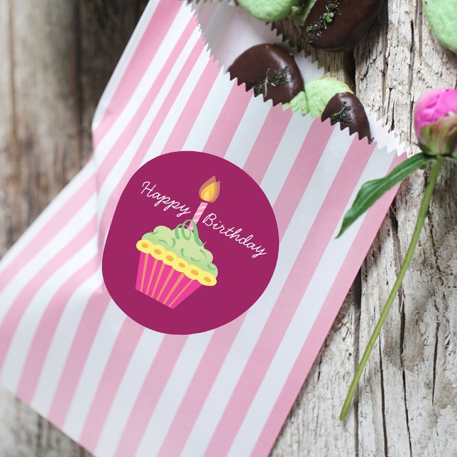 Adesivo Feliz Cupcake de aniversário (Criador carregado)