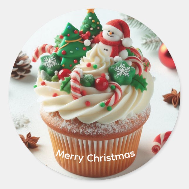 Adesivo Feliz Cupcake de Natal (Frente)