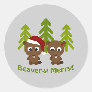 Adesivo Feliz de castor! Beavers de Natal