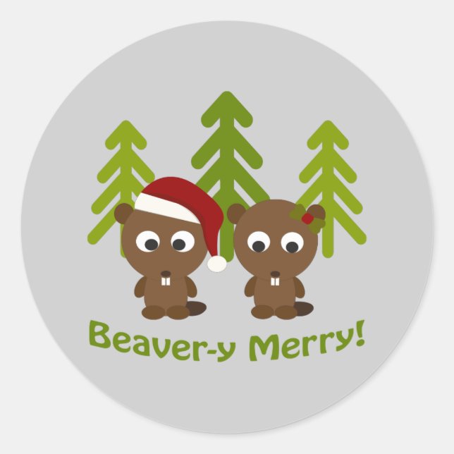 Adesivo Feliz de castor! Beavers de Natal (Frente)