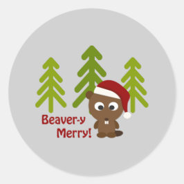 Adesivo Feliz de castor! Castor de Natal Bonito