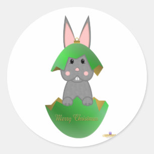 Adesivo Feliz de Enfeites de natal verde da Cinza Bunny
