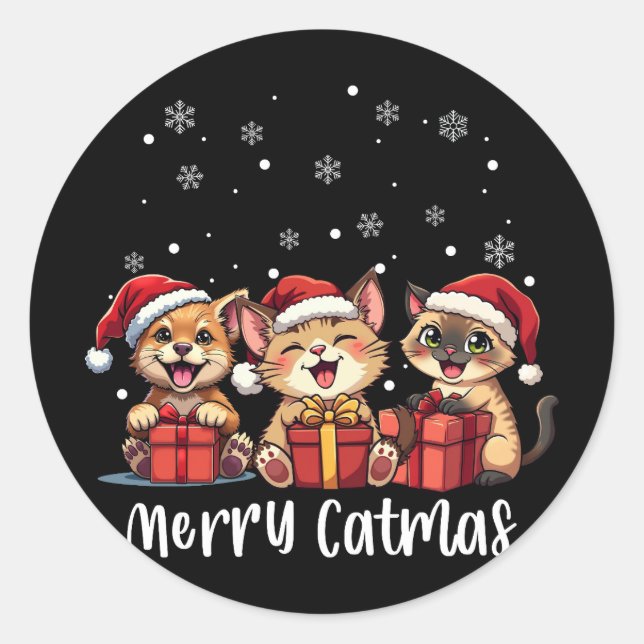 Adesivo Feliz de Gatinhos de Natal Catmas (Frente)