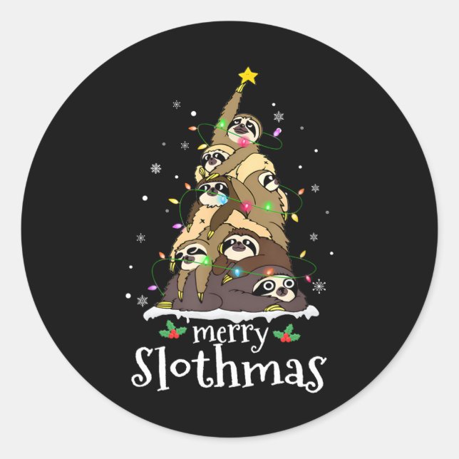 Adesivo Feliz de Lóthmas Fofo Xmas Sloth Santa Hat Natal (Frente)
