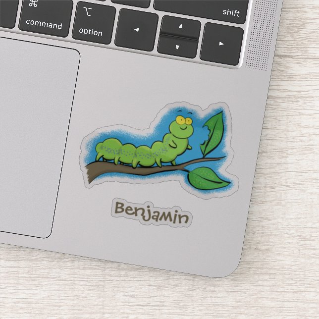 Adesivo Feliz desenho de cartoon verde da lagarta (Detalhe)