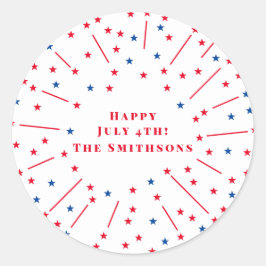 Adesivo Feliz dia 4 de julho Fogos de artifício e estrelas