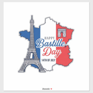 Adesivo Feliz Dia da Bastilha França Mapa Torre Eiffel Vec