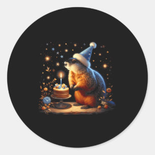 Adesivo Feliz Dia da Marmota com Bolo de Aniversário
