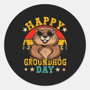 Adesivo Feliz Dia da Marmota Vintage Amante de Animais Hom
