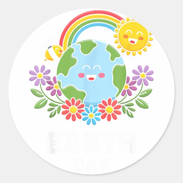 Adesivo Feliz Dia da Terra Terra Fofa Com Dia da Terra Flo (Frente)