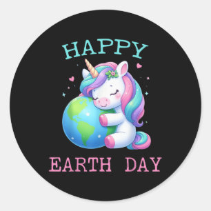Adesivo Feliz Dia da Terra, Unicórnio Feliz, Homens Crianç
