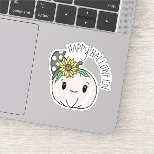 Adesivo Feliz Dia das Bruxas   Abóbora rosa e Bolinhas