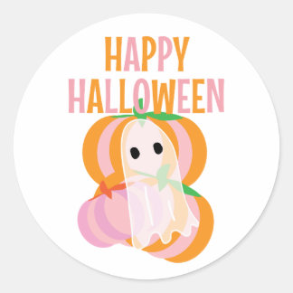 Adesivo Feliz Dia das Bruxas abóboras rosa e um fantasma