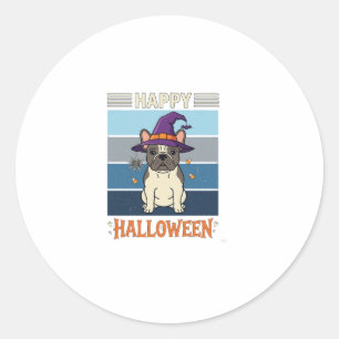 Adesivo Feliz Dia das Bruxas Bulldog Francês Bruxa Teia de