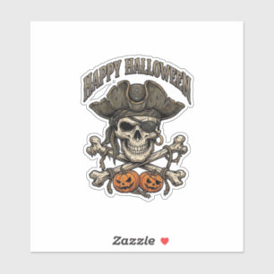 Adesivo Feliz Dia das Bruxas Caveira de Pirata Ossos Cruza