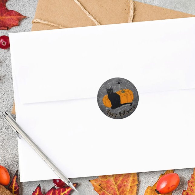 Adesivo Feliz Dia das Bruxas de Gato Negro (Black Cat Halloween Sticker)