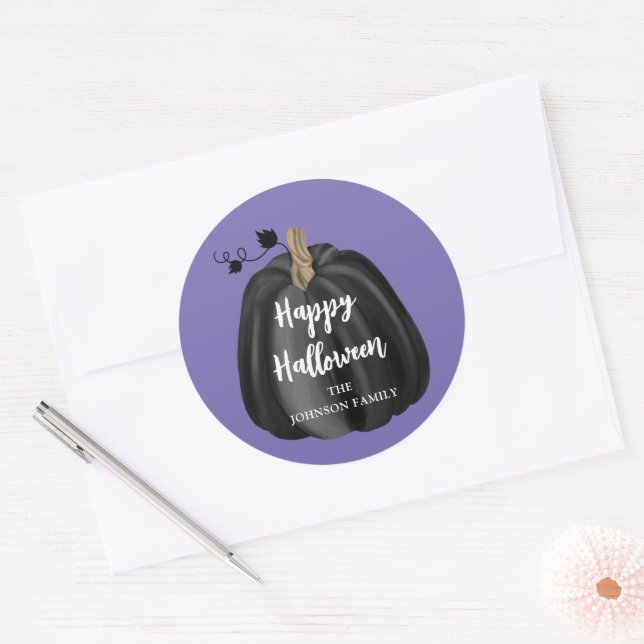 Adesivo Feliz Dia das Bruxas de Pumpkin Roxo (Envelope)