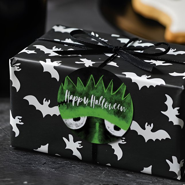 Adesivo Feliz Dia das Bruxas do Monstro Frankenstein (Whimsical Frankenstein Monster Happy Halloween Classic Round Sticker)