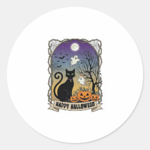 Adesivo Feliz Dia das Bruxas Gato Preto Fantasmas Abóboras