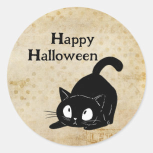Adesivo Feliz Dia das Bruxas Gato Preto Vintage Assustador