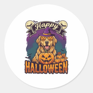Adesivo Feliz Dia das Bruxas Retriever Dourado Chapéu de B