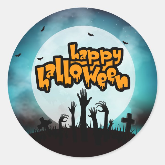 Adesivo Feliz Dia das Bruxas Zumbi Sinistro Cemitério (Frente)