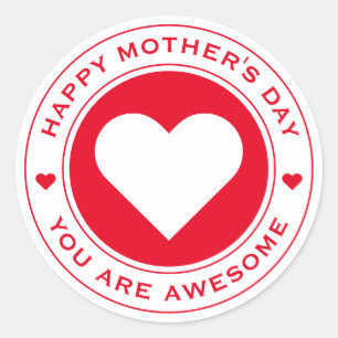 Adesivo Feliz Dia das Mães Branco Vermelho Coração Chic Di