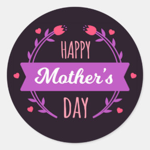 Adesivo Feliz Dia das Mães com Tulipas e Corações