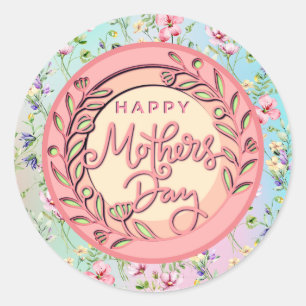 Adesivo Feliz Dia das Mães Elegante Moderno Floral Rosa