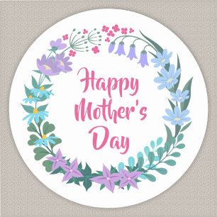 Adesivo Feliz Dia das Mães Floral Coroa de Flores Azul Ros
