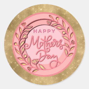 Adesivo Feliz Dia das Mães Floral Rosa Elegante Moderno