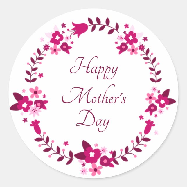 Adesivo Feliz Dia das Mães grinalda floral rosa  (Frente)