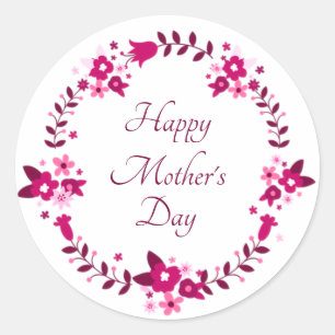 Adesivo Feliz Dia das Mães grinalda floral rosa 