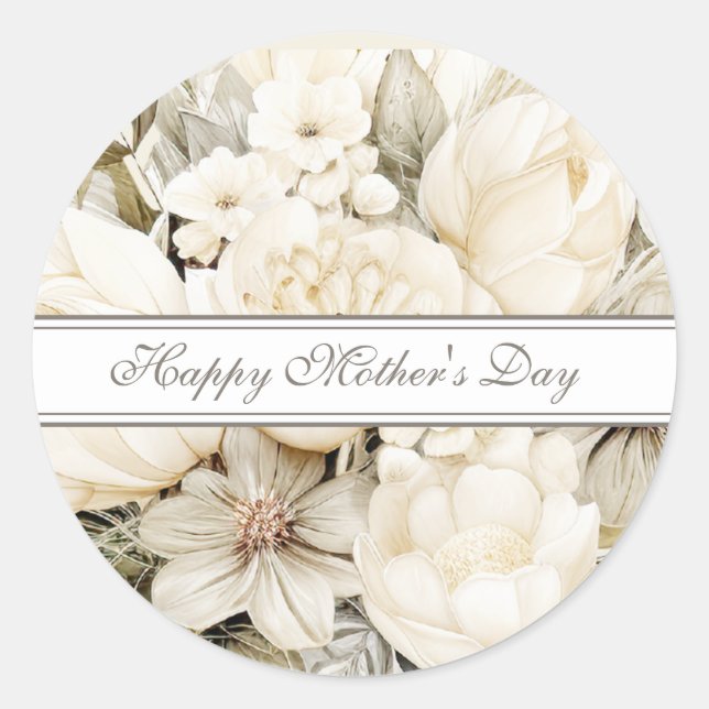 Adesivo Feliz Dia das Mães Ivory creme Floral script (Frente)