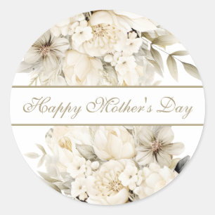 Adesivo Feliz Dia das Mães  Letra cursiva floral creme de 