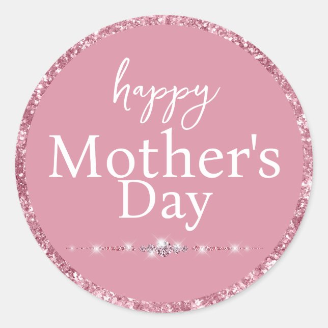 Adesivo Feliz Dia das Mães Rosa Bege Brilho (Frente)