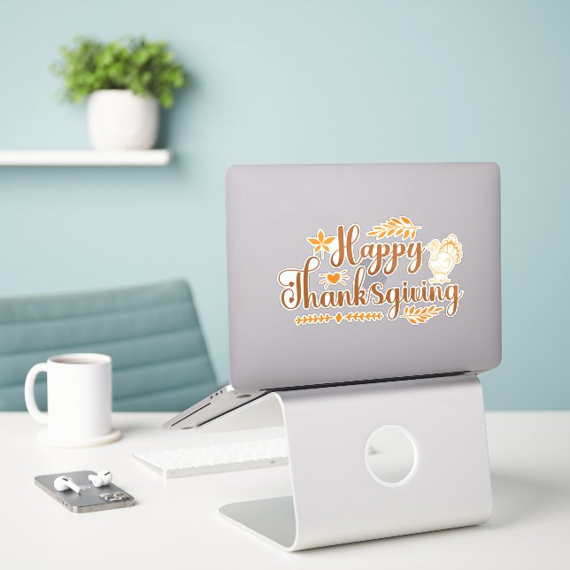 Adesivo Feliz Dia de Ação de Graças (Laptop na mesa)