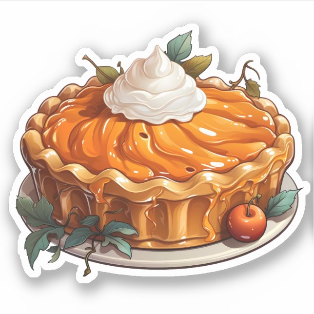 Adesivo Feliz Dia de Ação de Graças Cartoon Pumpkin Pie (Frente)