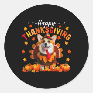 Adesivo Feliz Dia de Ação de Graças Corgi Cosplay Fall Tur