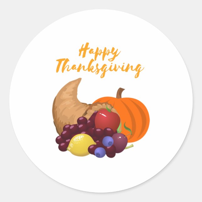 Adesivo Feliz Dia de Ação de Graças Cornucopia design (Frente)