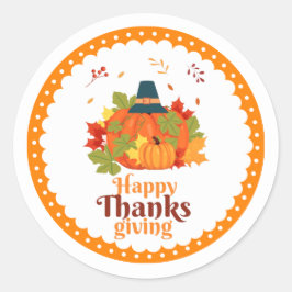 Adesivo Feliz Dia de Ação de Graças Pumpkin com Chapéus e