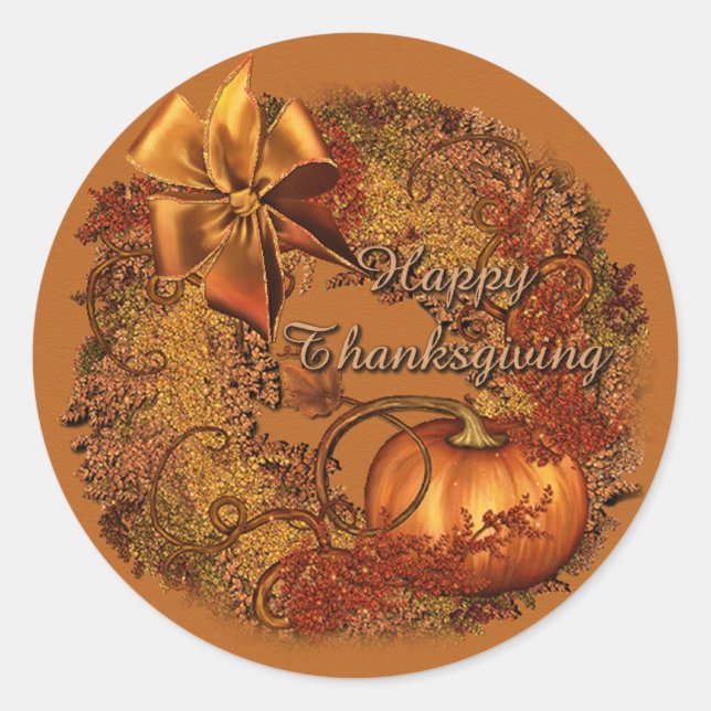 Adesivo Feliz Dia de Ação de Graças Pumpkin Wreath Sticker (Frente)