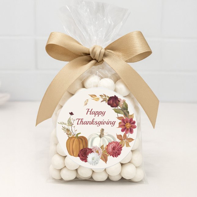 Adesivo Feliz Dia de Ação de Graças Pumpkins Floral Burgun ("Happy Thanksgiving" sticker )