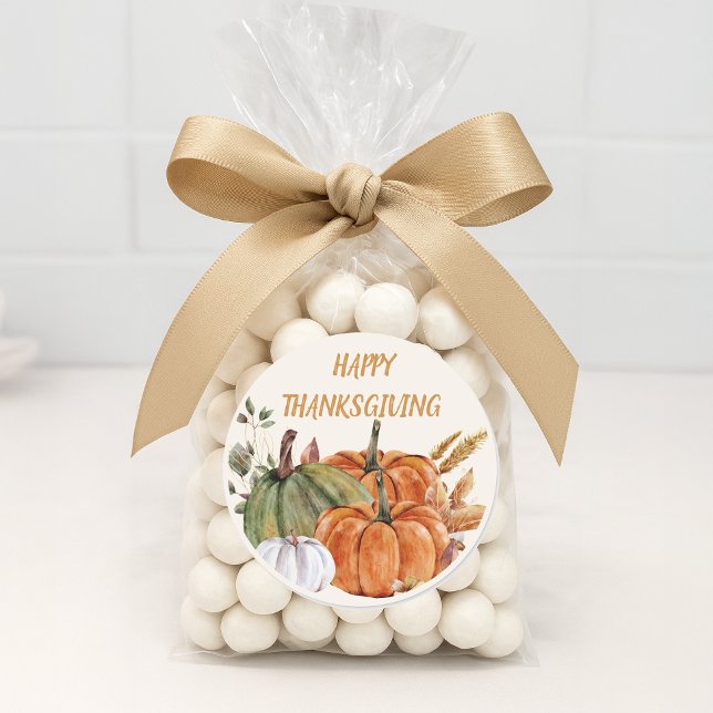 Adesivo Feliz Dia de Ação de Graças Pumpkins Laranja Verde (Happy Thanksgiving sticker)