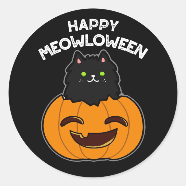 Adesivo Feliz Dia de as Bruxas engraçado Meowloween Pun Da (Frente)